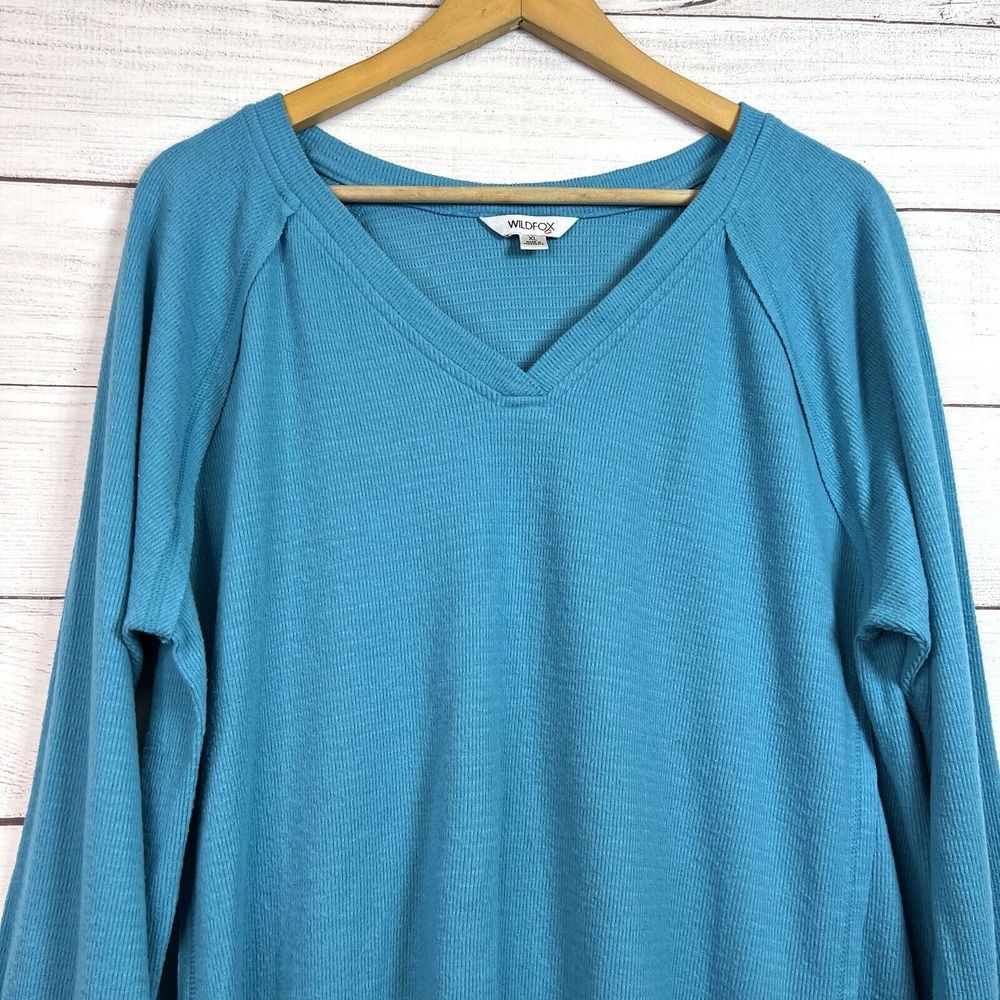 Wildfox Haley Brushed Knit Long Sleeve V-Neck Top Women’s XL Turquoise WLT40185 - Picture 4 of 9
